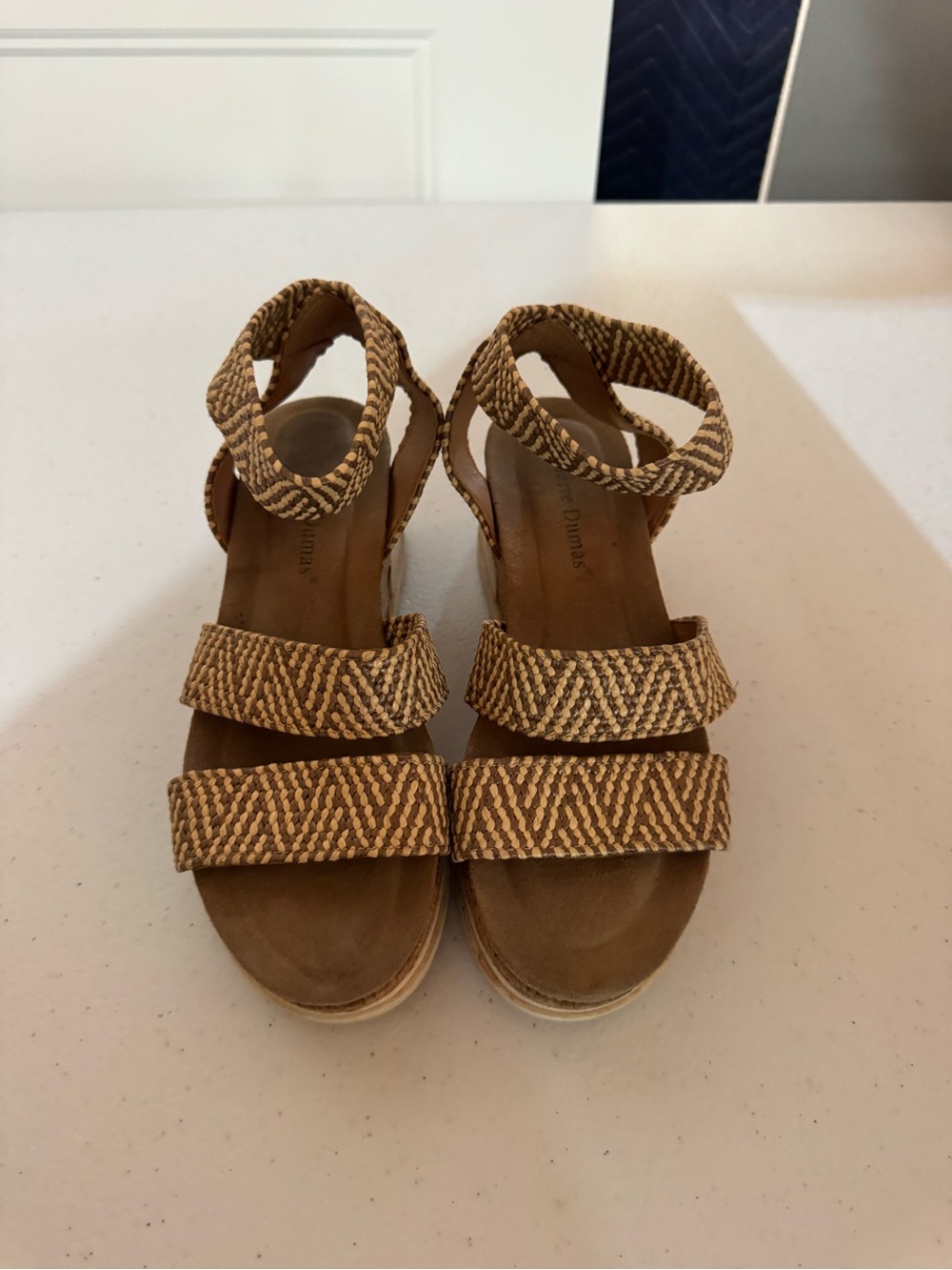 Woven Tan Platform Sandals with Ankle Strap